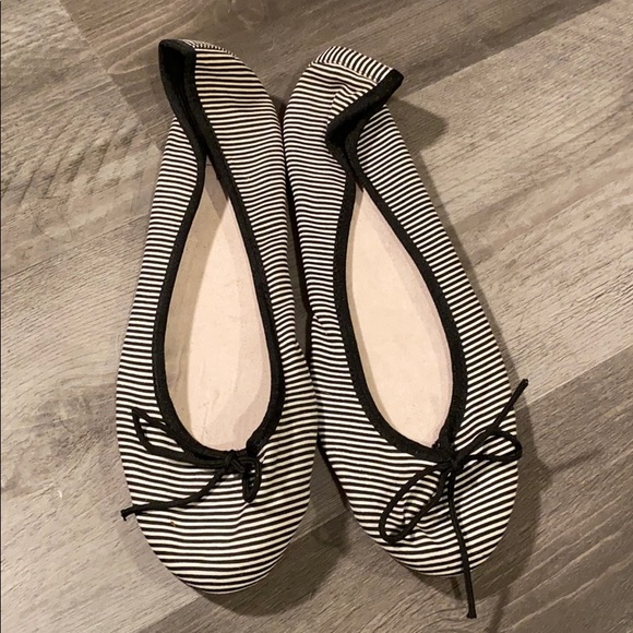 black and white striped ballet flats